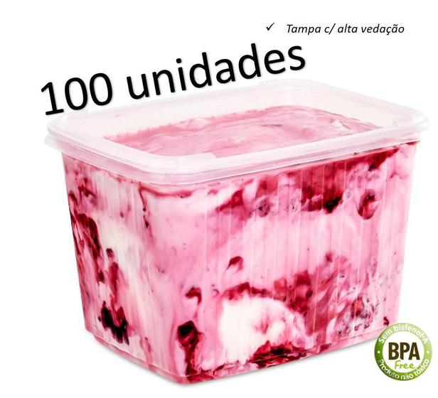 Imagem de Pote sorvete 2 litros transparente 100 un c/ tampa