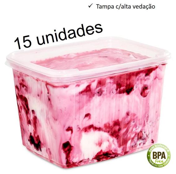 Imagem de Pote sorvete 2 litros transparente 15 unidades c/ tampa alta vedação BP Potes
