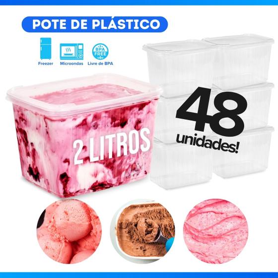 Imagem de Pote Sorvete 2 Litros Transparente 48 Un c/ Tampa 