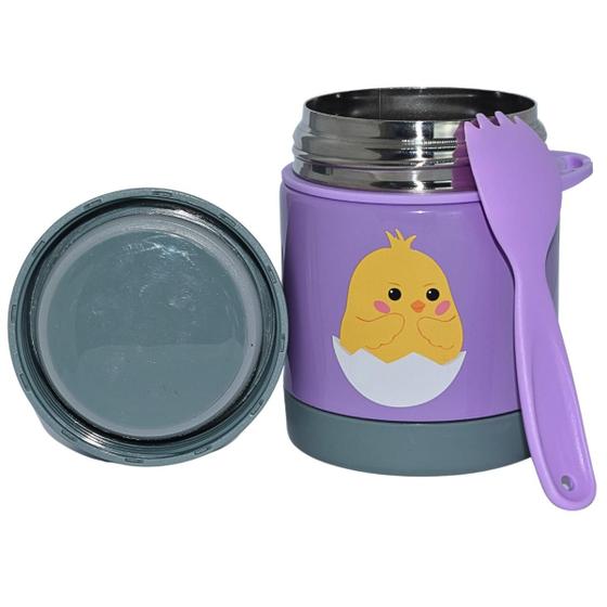 Imagem de Pote Térmico Bebê Infantil 320 ml Aço Inox Com Garfo Bamboo