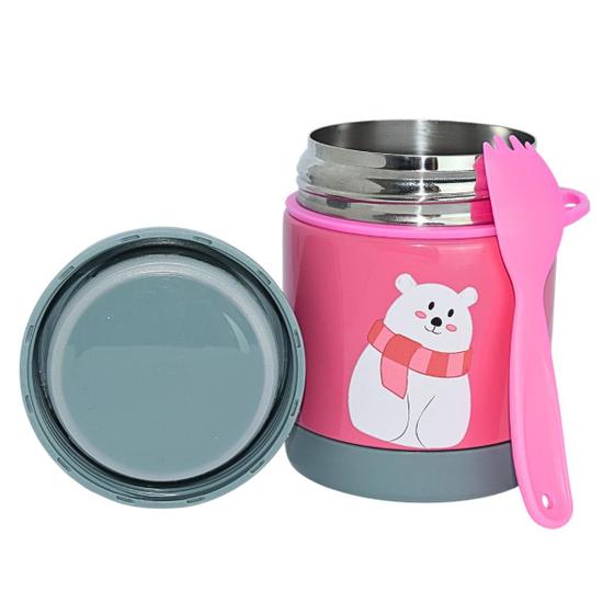 Imagem de Pote Térmico Bebê Infantil 320 ml Aço Inox Com Garfo Bamboo