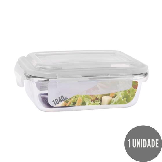 Imagem de Pote Vidro 1040ML Retan com Tampa Vai ao Forno Microondas