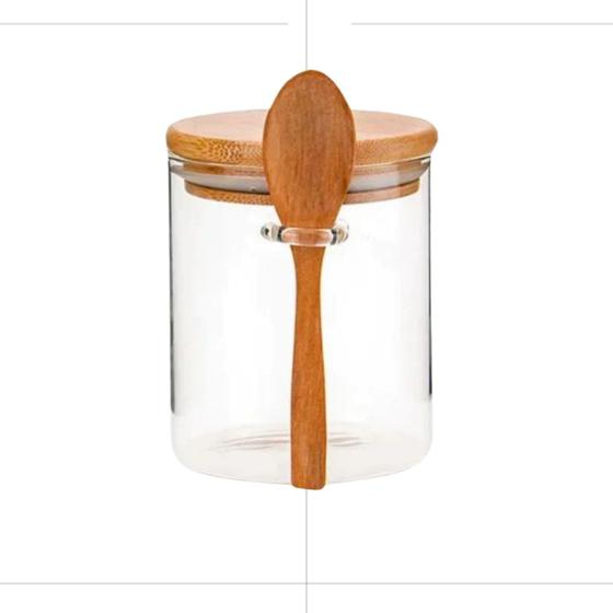 Imagem de Pote Vidro Com Colher De Bambu Tampa Hermetica 900ml