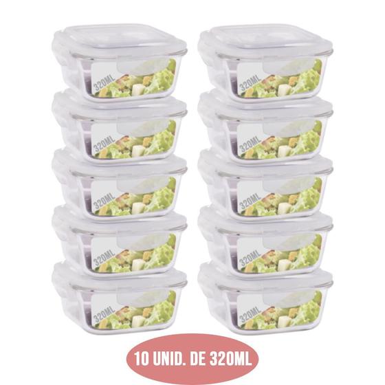 Pote Vidro Hermético Marmita Fit Jogo com 10 Unidades 320ml Menor preço em Pote Vidro Hermético Marmita Fit Jogo com 10 Unidades 320ml