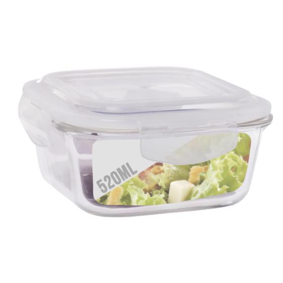 Imagem de Pote Vidro Quadrado Marmita Mantimentos Fit 520 ml 4 Travas