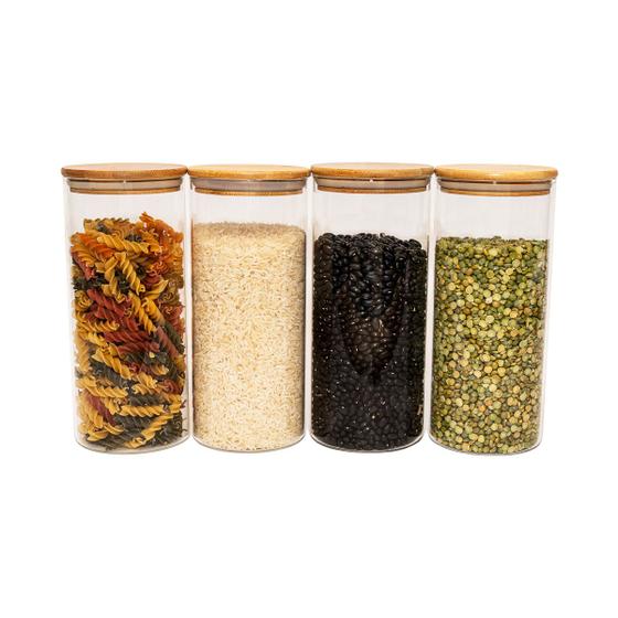 Potes de Vidro P/ Mantimentos 1650ml C/ Tampa Bambu - 4 Pçs Oikos Menor preço em Potes de Vidro P/ Mantimentos 1650ml C/ Tampa Bambu - 4 Pçs Oikos