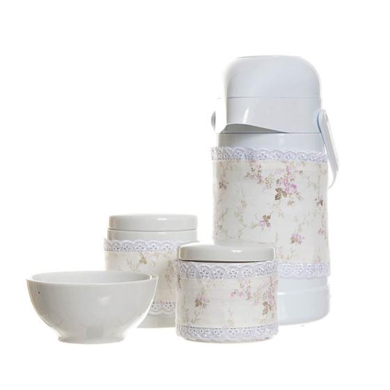 Potes, Garrafa E Molhadeira Com Capa Rosa (Kit 4 Peças) - Potinho de mel Imagem de Potes, Garrafa E Molhadeira Com Capa Rosa (Kit 4 Peças)