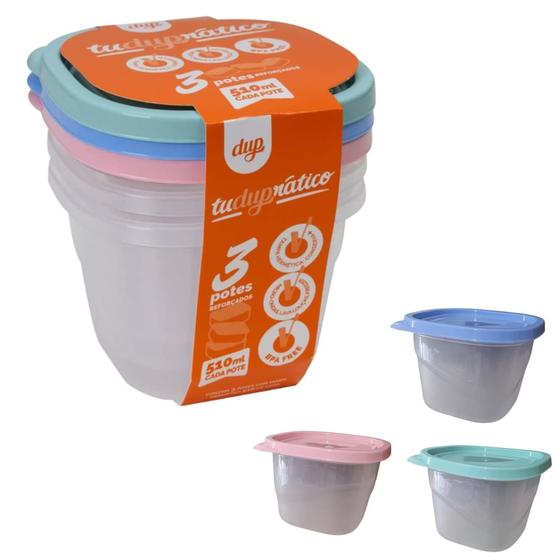 Imagem de Potes Herméticos Dup Tuduprático Lisboa 510ml Kit 3 Micro-Ondas Lava-Louças Freezer Bpa Free