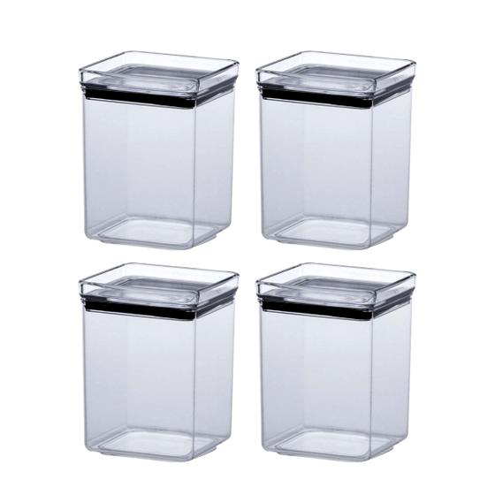 Imagem de Potes KIt com 4 Recipientes Hermético Mantimentos 1000ML Acrílico Transparente Alimentos Empilhável Arroz Feijão