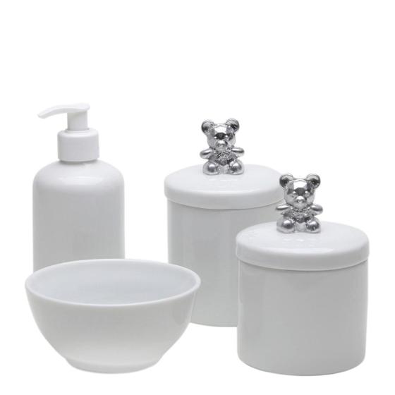Potes, Molhadeira e Porta Álcool-Gel Ursinho Prata Quarto Bebê Infantil Menina Menino Menor preço em Potes, Molhadeira e Porta Álcool-Gel Ursinho Prata Quarto Bebê Infantil Menina Menino