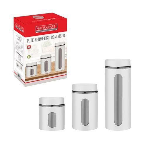Imagem de Potes Organizador  Multiuso Com Visor Branco Jogo 3 Peças