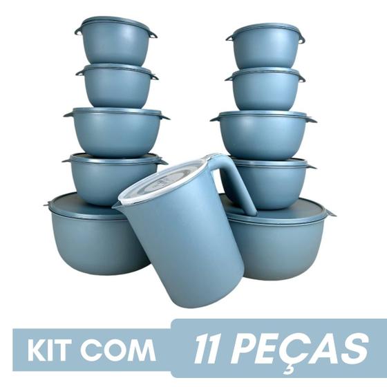 Imagem de Potes Plástico Bowl 10 unidades Com Tampa e Jarra Para Suco Livre BPA - Casa Bella