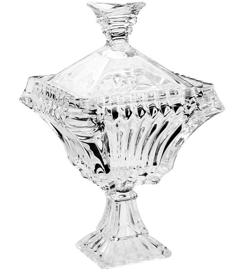 Imagem de Potiche Bomboniere Em Cristal Ecológico Medieval Com Pé Transparente 15x15x29cm