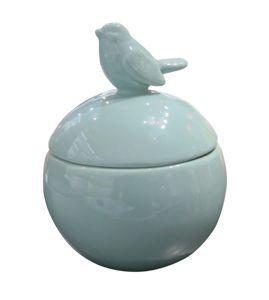 Imagem de Potiche ceramica decorativo round top bird verde gde 13 x 13 x 16,6 cm