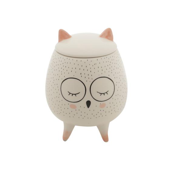 Imagem de Potiche De Cerâmica Com Tampa Sleeping Owl Branco 10,4 X 14cm Urban