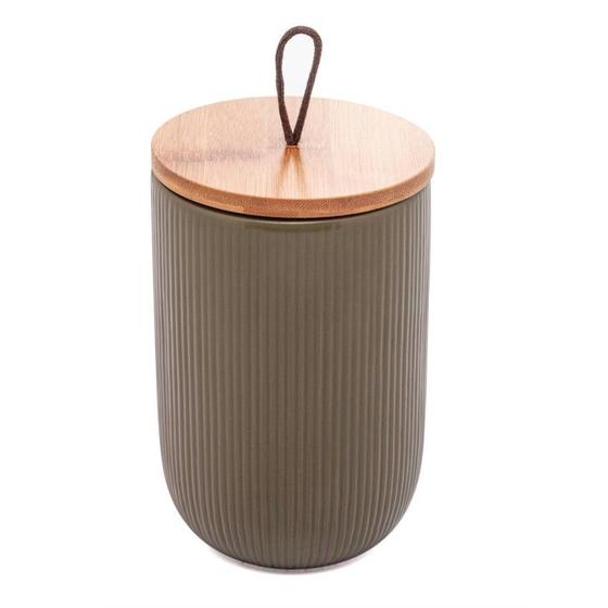 Imagem de Potiche de ceramica decorativo com tampa em bambu e pegador 