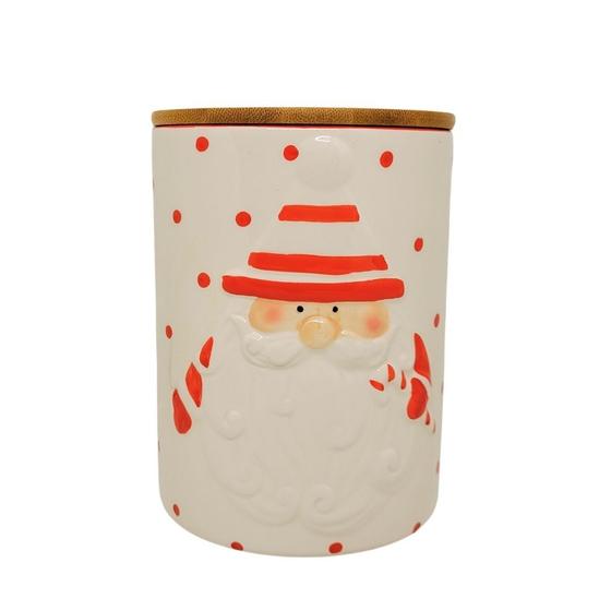 Imagem de Potiche Decorativo Natal Papai Noel Cerâmica Tampa Hermética Bambu 1000ml - Master Christmas