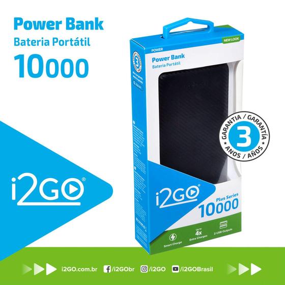 Power Bank 10.000 Plus Series i2GO Menor preço em Power Bank 10.000 Plus Series i2GO