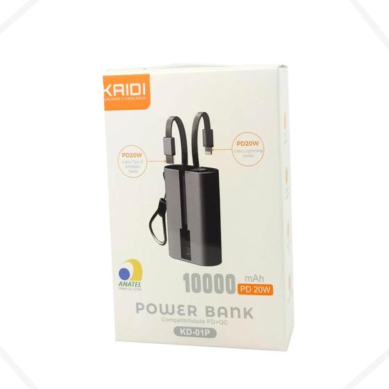 Imagem de Power Bank Bateria 10000mah Cabo Tipo C /lightning Turbo 20w KD-01P