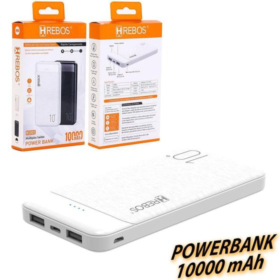 Imagem de Power Bank Carregador Portátil Celular Tablet Várias Saídas Indicador LED 10000mAh - Hrebos