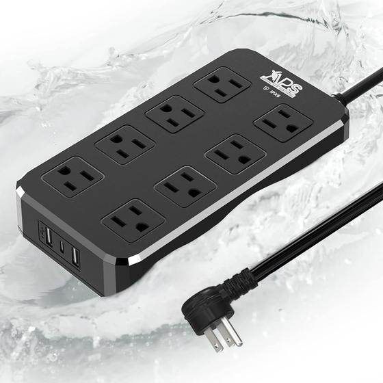 Imagem de Power Strip APS de 8 tomadas e 6 pés com 3 portas USB (1 USB-C), lâmina impermeável