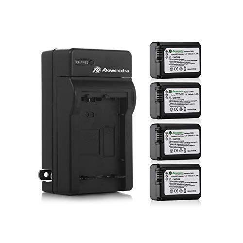 Imagem de Powerextra Bateria NP-FW50 e Carregador (4 Pacotes) p/ Sony Alpha a6500, a6300, a6000, a7 II, a7R II, a7S II, a5000, a5100