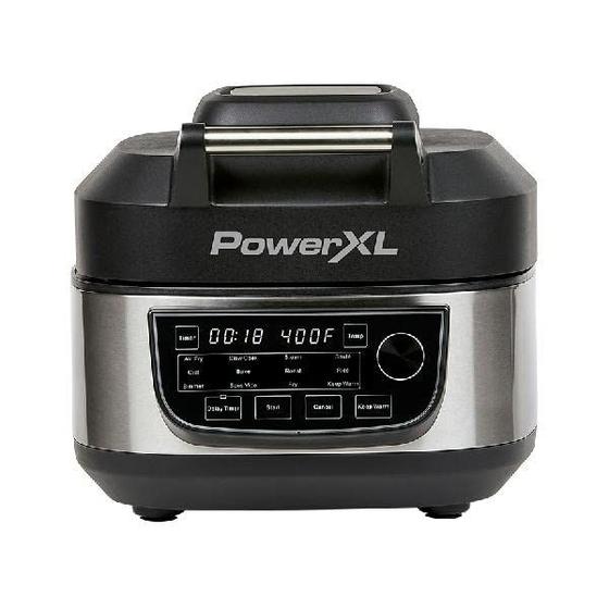 Imagem de PowerXL Grill Air Fryer Combo Plus 6 QT 12-em-1 Grelhador Interior, Fritadeira a Ar, Fogão Lento, Assado, Bake, 1550 Watts, Acabamento em Aço Inoxidável