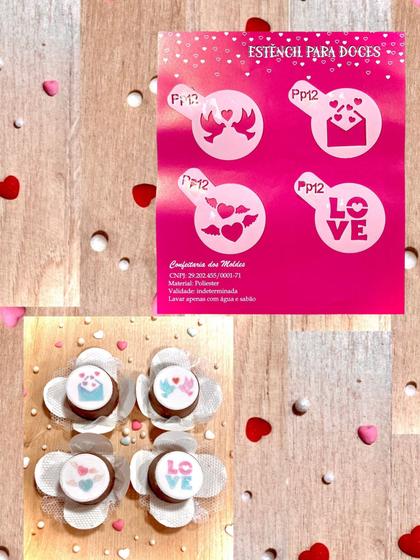 Imagem de PP12 Kit com 4 mini estêncils namorados para confeitaria e artesanato.
