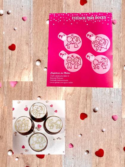 Imagem de PP2 Kit com 4 mini estêncils noivinhos para confeitaria e artesanato.