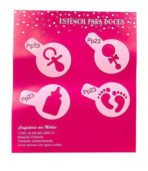 Imagem de PP23 Kit com 4 mini estêncils maternidade para confeitaria e artesanato.