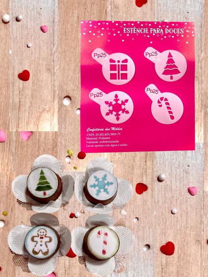 Imagem de PP25 Kit com 4 mini estêncils natal para confeitaria e artesanato.