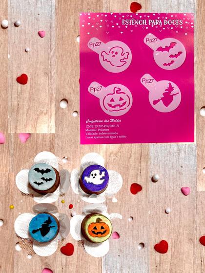 Imagem de PP27 Kit com 4 mini estêncils halloween para confeitaria e artesanato.