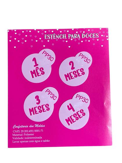 Imagem de PP30 Kit com 4 mini estêncils 1 a 4 meses para confeitaria e artesanato.