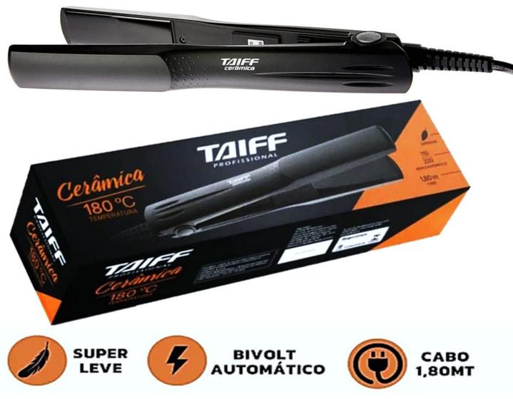 Imagem de Prancha de Cabelo Taiff Clássica Cerâmica Preta 110V/220V Bivolt 180Cº