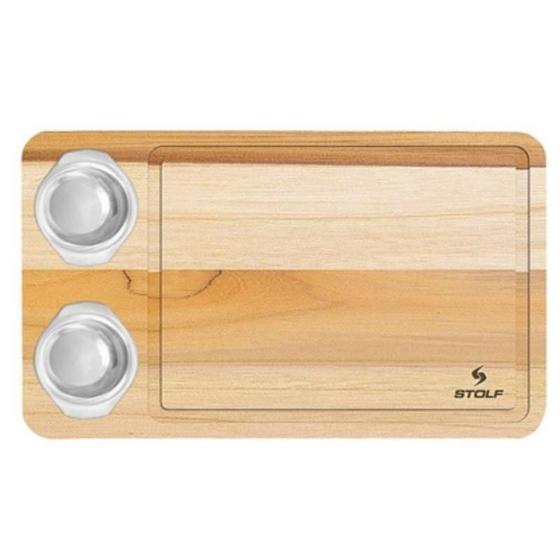 Imagem de Prancha Para Churrasco Teca 48X30Cm Com 2 Potes Inox - Stolf