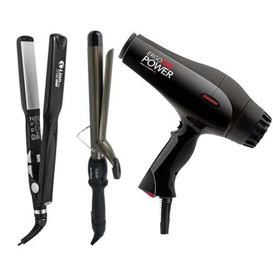 Imagem de Prancha Tittan 500 Lion Preta Biv + Modelador Cachos Lizze 230º+ Secador Ergo Power 2150w Zhorn 110v