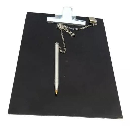 Imagem de Prancheta Acrílica Com Suporte E Caneta Com Corrente - Preta