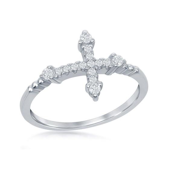 Imagem de Prata esterlina CZ Micro Pave Cross Ring