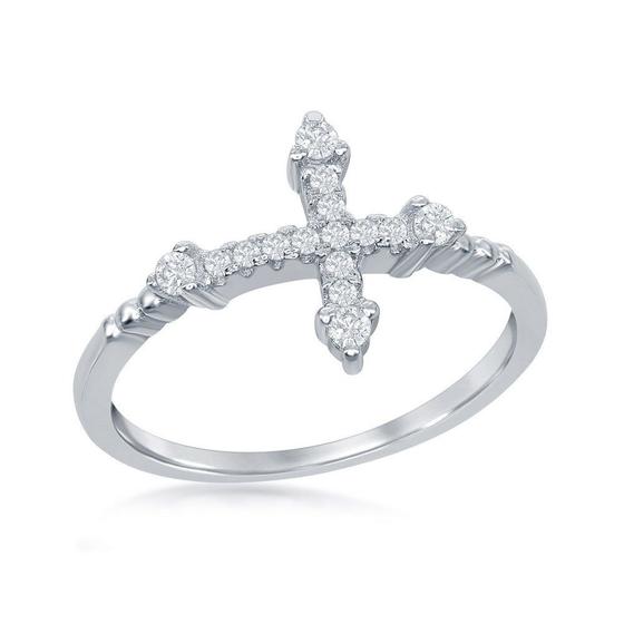 Imagem de Prata esterlina CZ Micro Pave Cross Ring, Tamanho 5