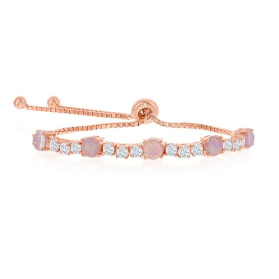 Imagem de Prata Esterlina Ouro Rosa 4-Prong CZ e Pulseira Opala Rosa