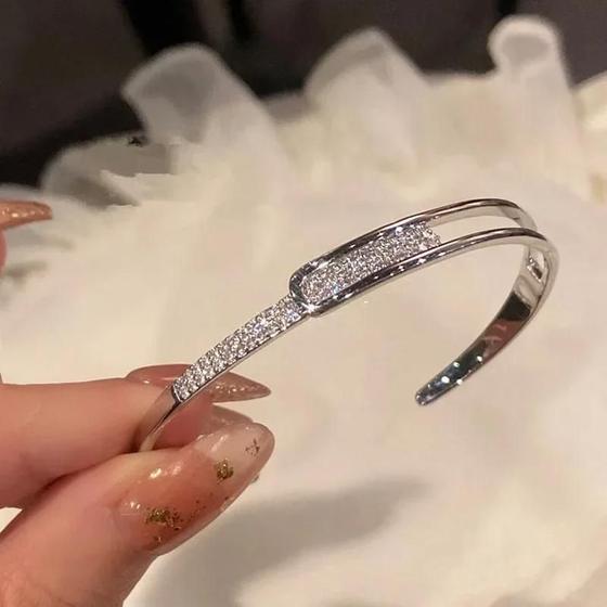 Imagem de Prata Micro Zircão Aberto Pulseira Para Mulheres Coreano Design Simples Oco Versátil Pulseira Festa