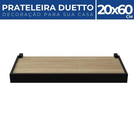 Imagem de Prateleira 20x60cm Duetto Nogueira c/ Suporte e Moldura MDF