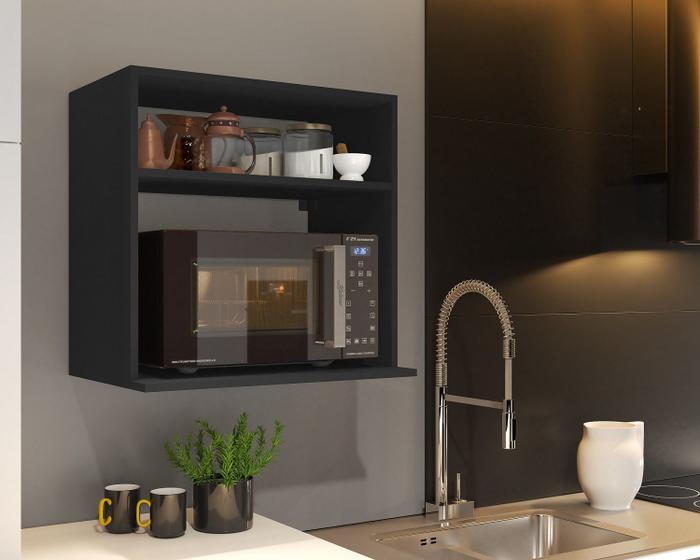 Imagem de prateleira com nicho para forno microondas na cor preto