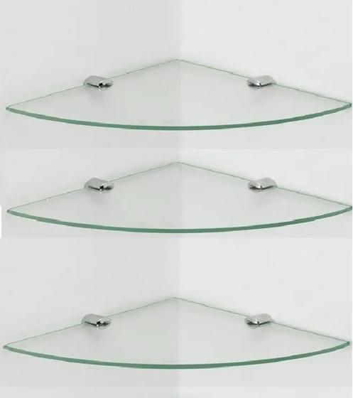 Imagem de Prateleira de canto 40 cm em vidro temperado kit com 3 unidades - Sonharte
