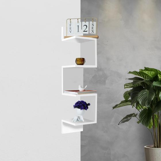 Prateleira De Canto Branca Suspensa Decorativa Estante Livros - KELAN