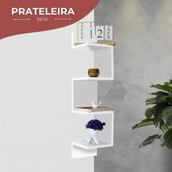 Imagem de Prateleira  De Canto Reto Mdf Branco Estante Livros Nicho 80