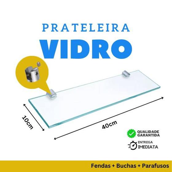 Imagem de Prateleira de Vidro Para Banheiro 8mm, Quarto, Escritorio ou Sala Incolor, Verde ou Fumê Completa