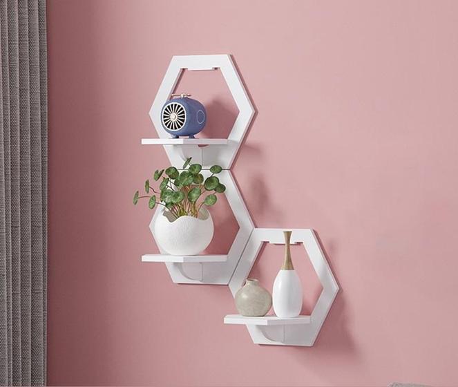 Imagem de Prateleira Decorativa Branca Hexágono Colmeia Aço 1 UN