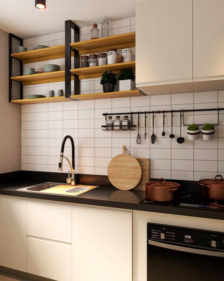 Prateleira Estilo Industrial Suspensa Cozinha 80 cm Menor preço em Prateleira Estilo Industrial Suspensa Cozinha 80 cm