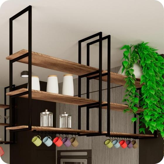 Prateleira Estilo Industrial Suspensa Teto Cozinha 1.20m p.m Menor preço em Prateleira Estilo Industrial Suspensa Teto Cozinha 1.20m p.m